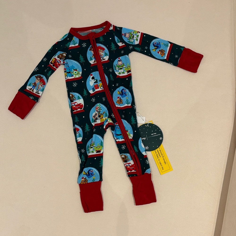 Kids Holiday Snow Globe One-Piece Pajamas - Red Trim